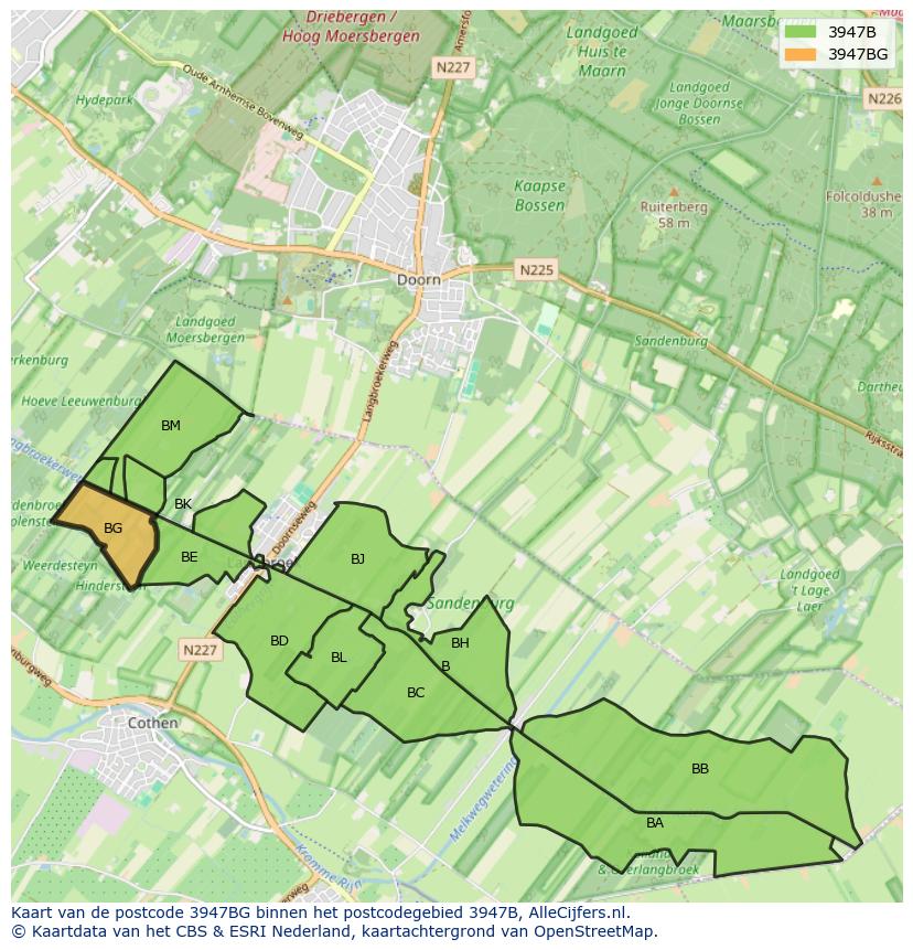 Afbeelding van het postcodegebied 3947 BG op de kaart.