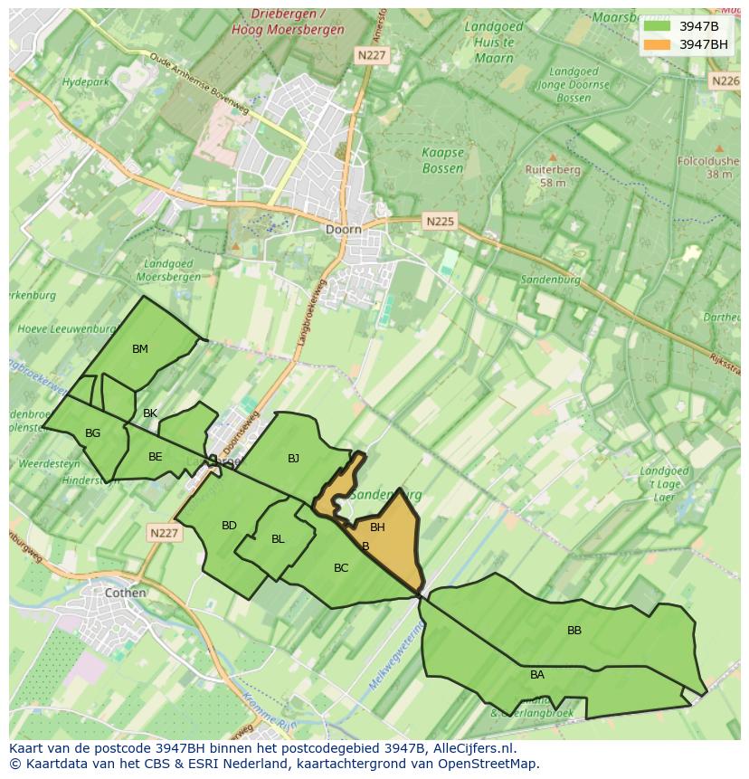 Afbeelding van het postcodegebied 3947 BH op de kaart.