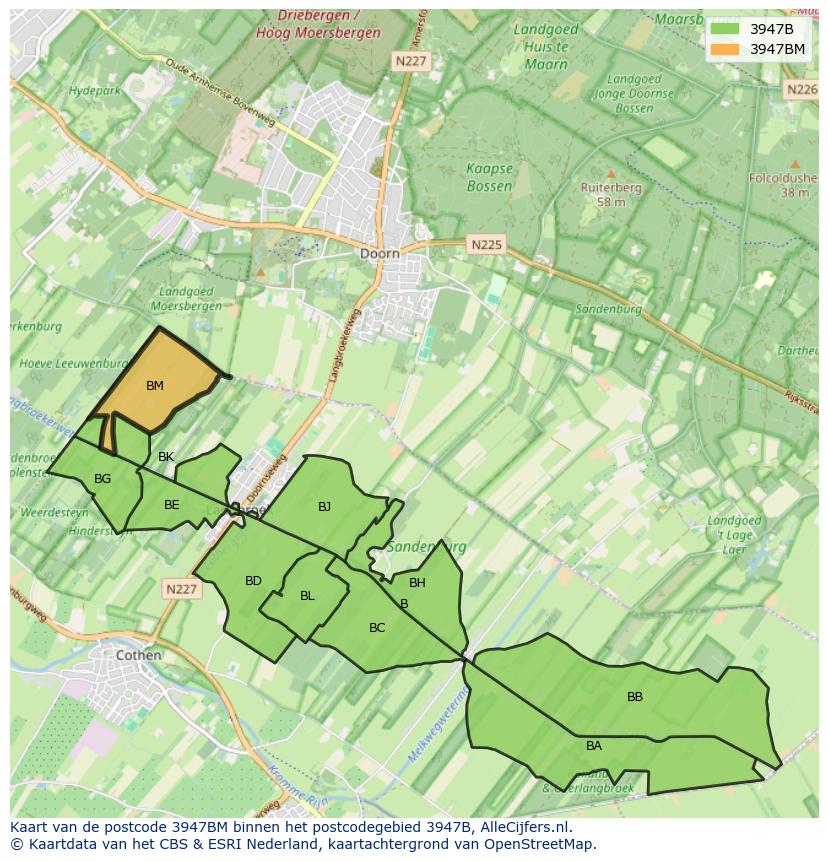 Afbeelding van het postcodegebied 3947 BM op de kaart.