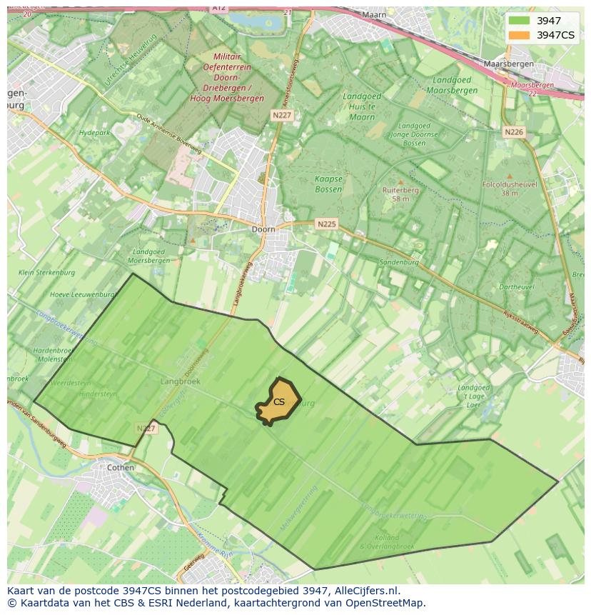 Afbeelding van het postcodegebied 3947 CS op de kaart.