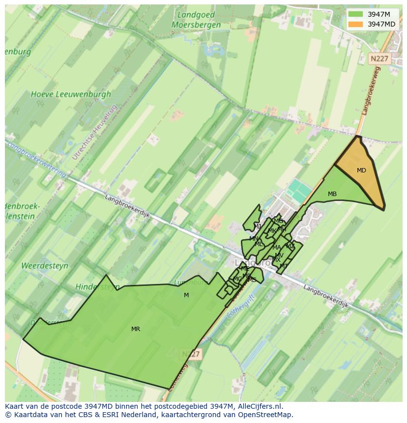 Afbeelding van het postcodegebied 3947 MD op de kaart.