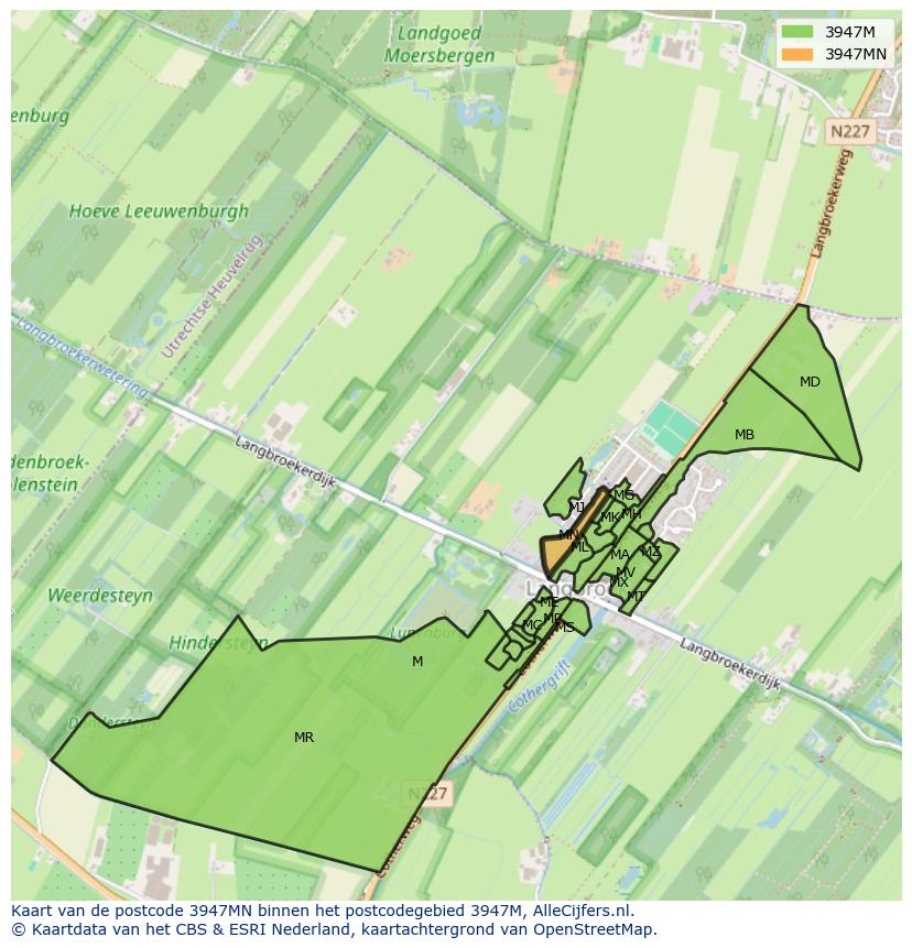 Afbeelding van het postcodegebied 3947 MN op de kaart.