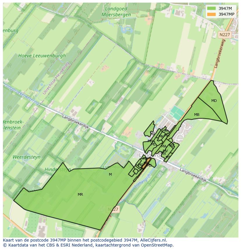 Afbeelding van het postcodegebied 3947 MP op de kaart.