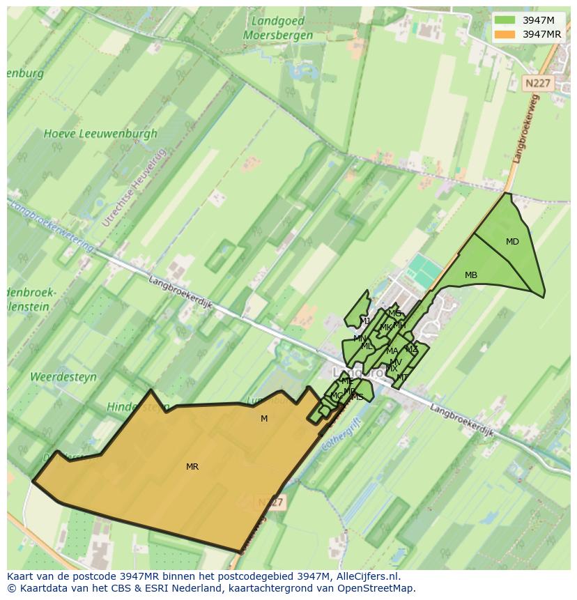 Afbeelding van het postcodegebied 3947 MR op de kaart.