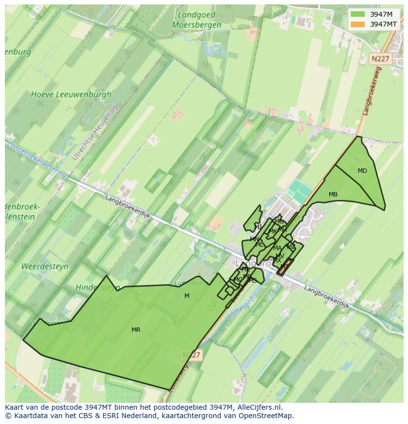 Afbeelding van het postcodegebied 3947 MT op de kaart.