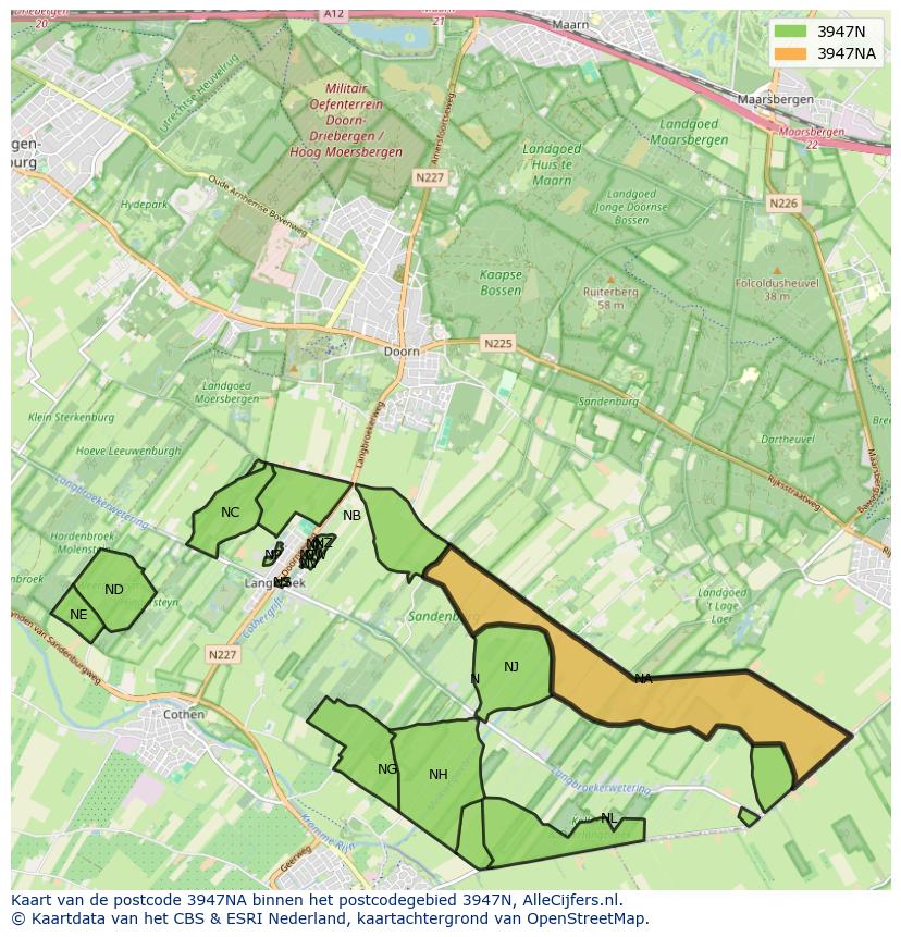Afbeelding van het postcodegebied 3947 NA op de kaart.