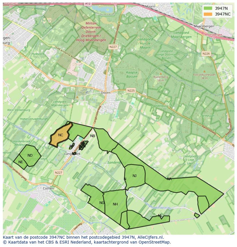 Afbeelding van het postcodegebied 3947 NC op de kaart.