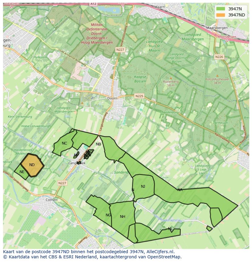 Afbeelding van het postcodegebied 3947 ND op de kaart.