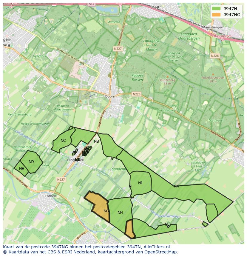 Afbeelding van het postcodegebied 3947 NG op de kaart.