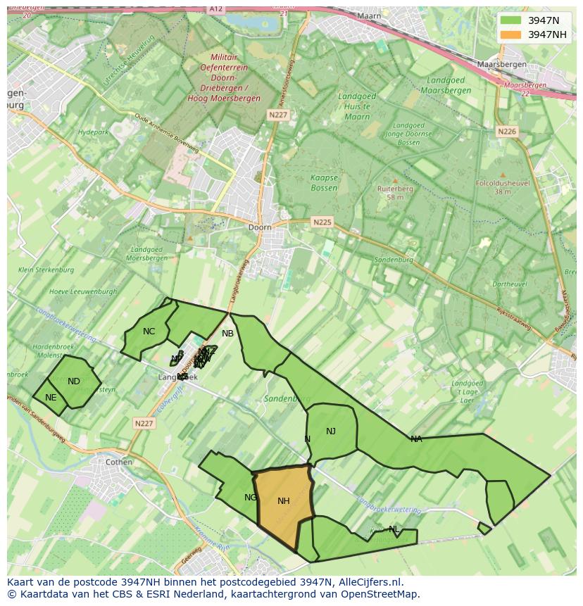 Afbeelding van het postcodegebied 3947 NH op de kaart.