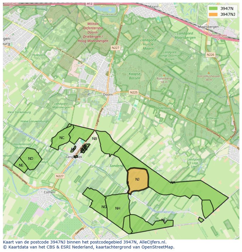 Afbeelding van het postcodegebied 3947 NJ op de kaart.