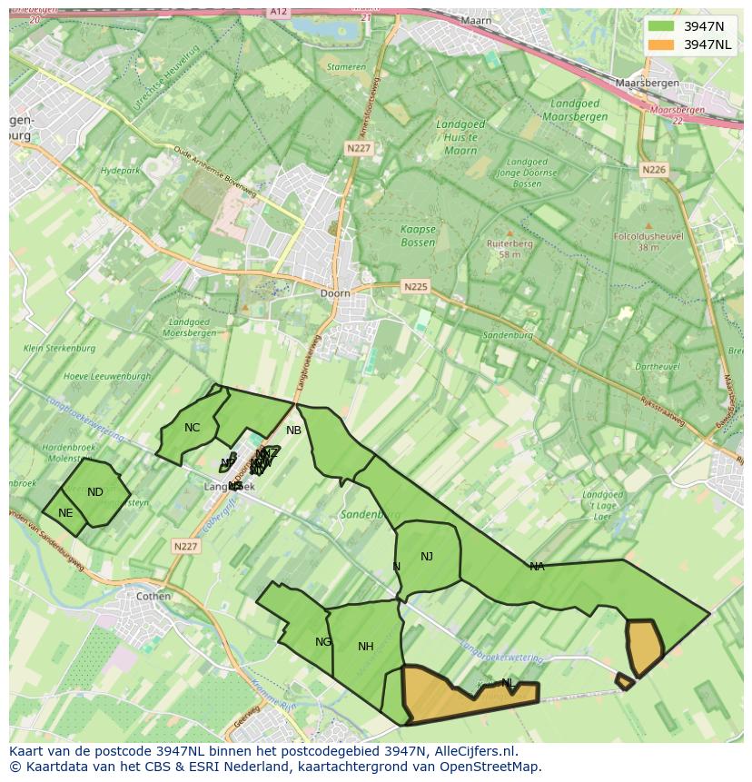 Afbeelding van het postcodegebied 3947 NL op de kaart.