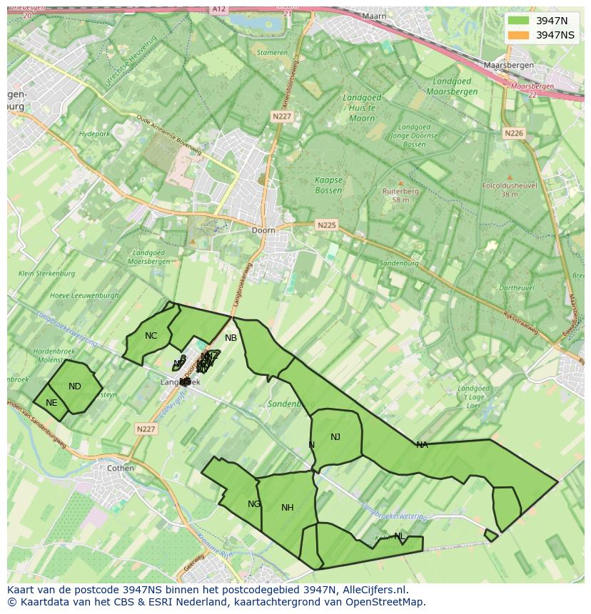 Afbeelding van het postcodegebied 3947 NS op de kaart.