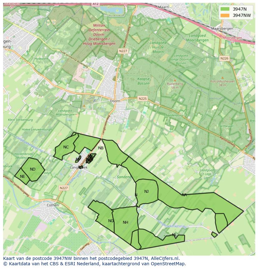 Afbeelding van het postcodegebied 3947 NW op de kaart.