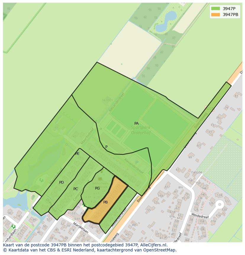 Afbeelding van het postcodegebied 3947 PB op de kaart.