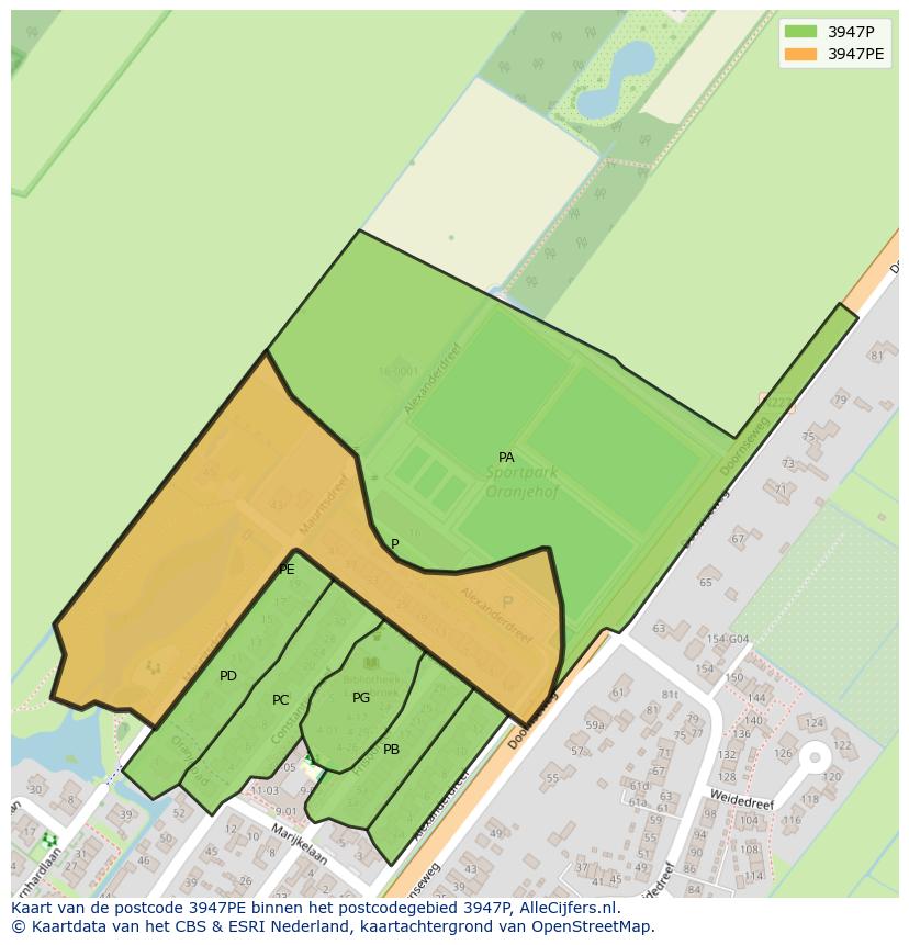 Afbeelding van het postcodegebied 3947 PE op de kaart.