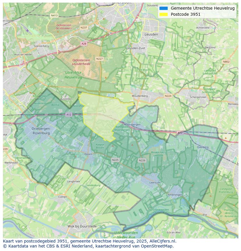 Afbeelding van het postcodegebied 3951 op de kaart.