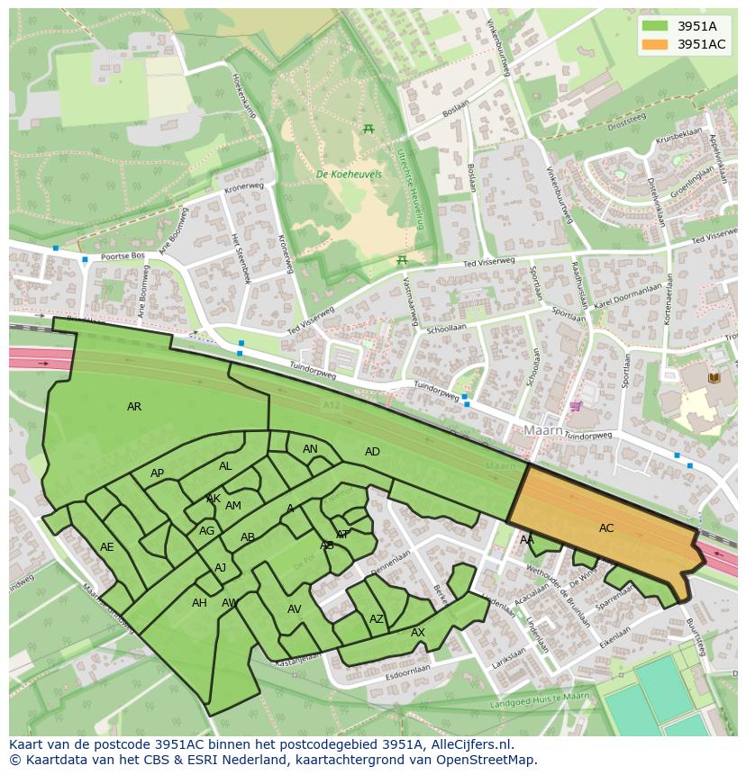 Afbeelding van het postcodegebied 3951 AC op de kaart.