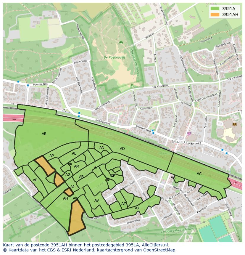 Afbeelding van het postcodegebied 3951 AH op de kaart.