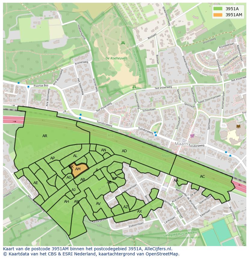Afbeelding van het postcodegebied 3951 AM op de kaart.