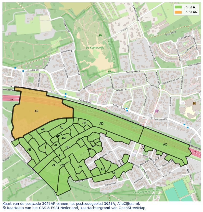 Afbeelding van het postcodegebied 3951 AR op de kaart.