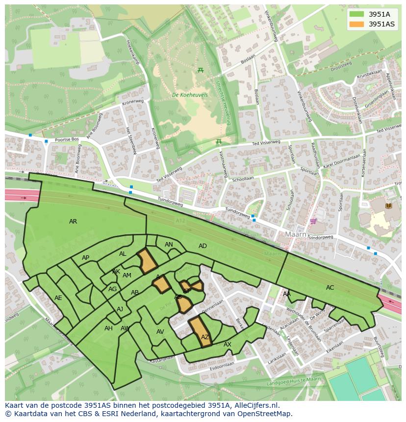 Afbeelding van het postcodegebied 3951 AS op de kaart.