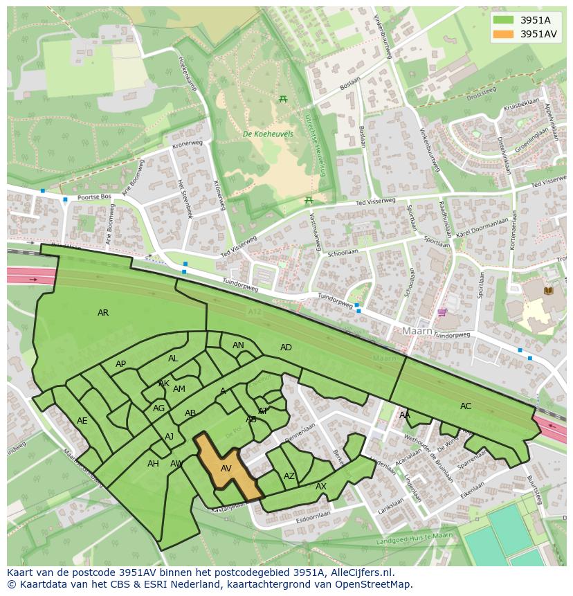 Afbeelding van het postcodegebied 3951 AV op de kaart.