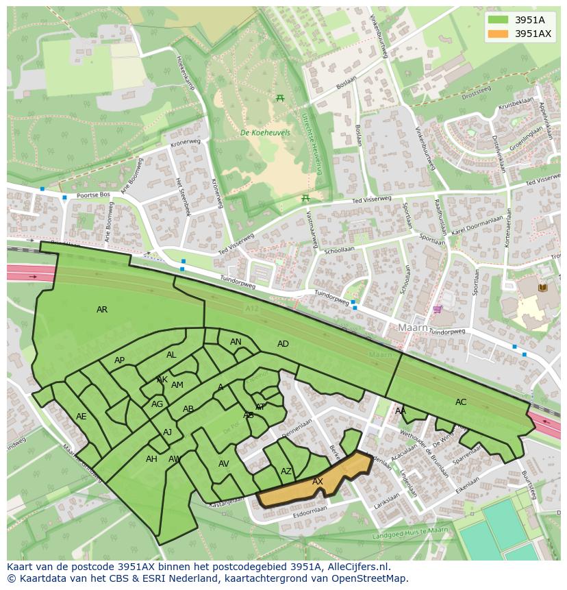 Afbeelding van het postcodegebied 3951 AX op de kaart.