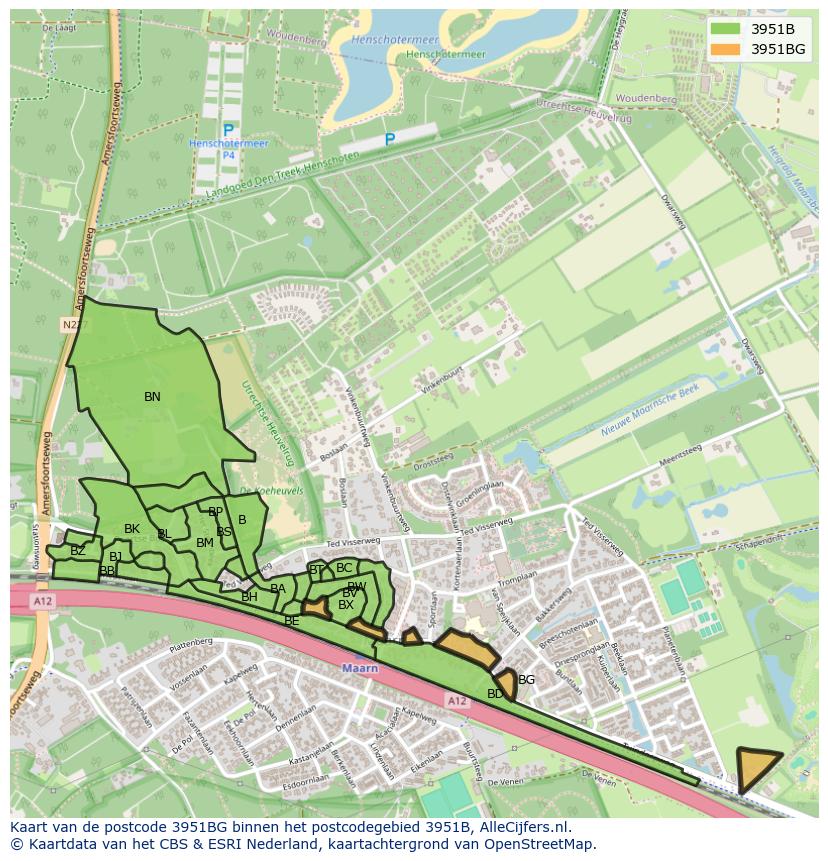 Afbeelding van het postcodegebied 3951 BG op de kaart.