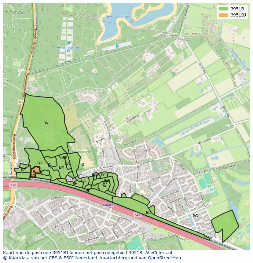 Afbeelding van het postcodegebied 3951 BJ op de kaart.