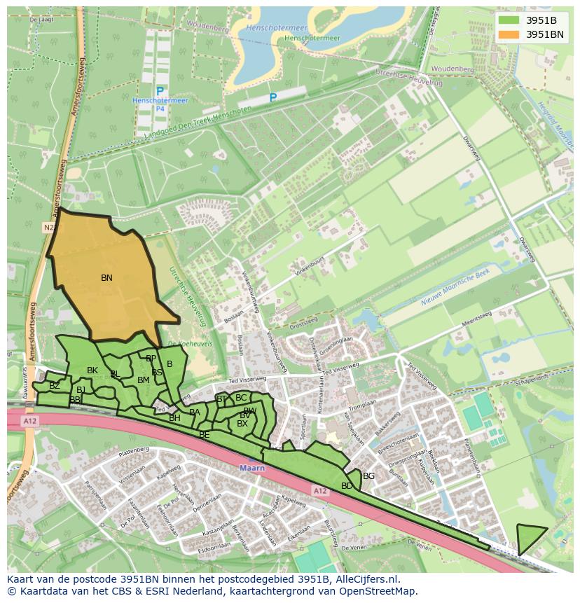 Afbeelding van het postcodegebied 3951 BN op de kaart.