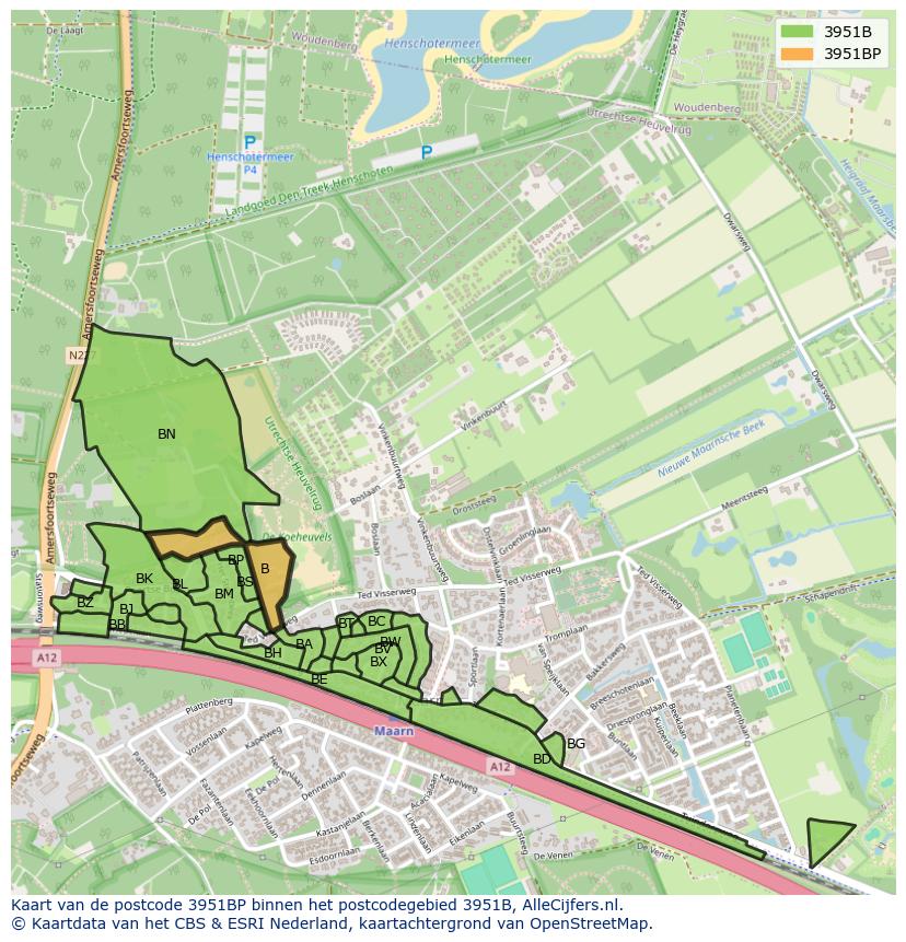 Afbeelding van het postcodegebied 3951 BP op de kaart.