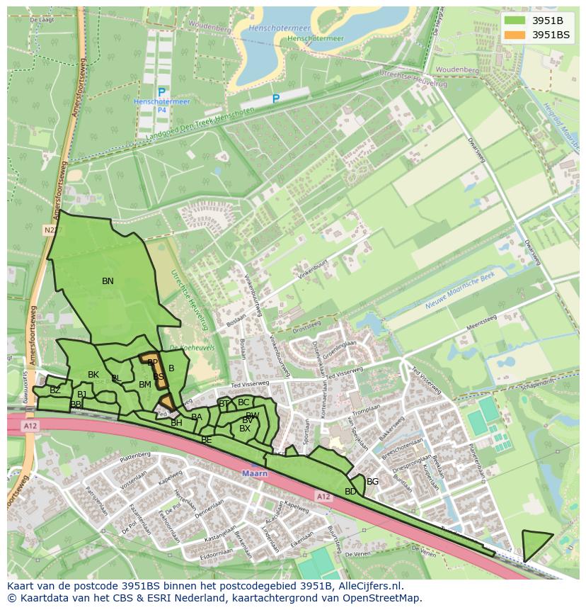 Afbeelding van het postcodegebied 3951 BS op de kaart.