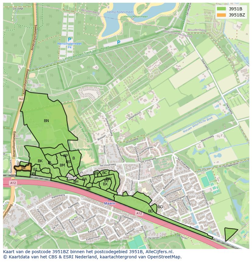 Afbeelding van het postcodegebied 3951 BZ op de kaart.
