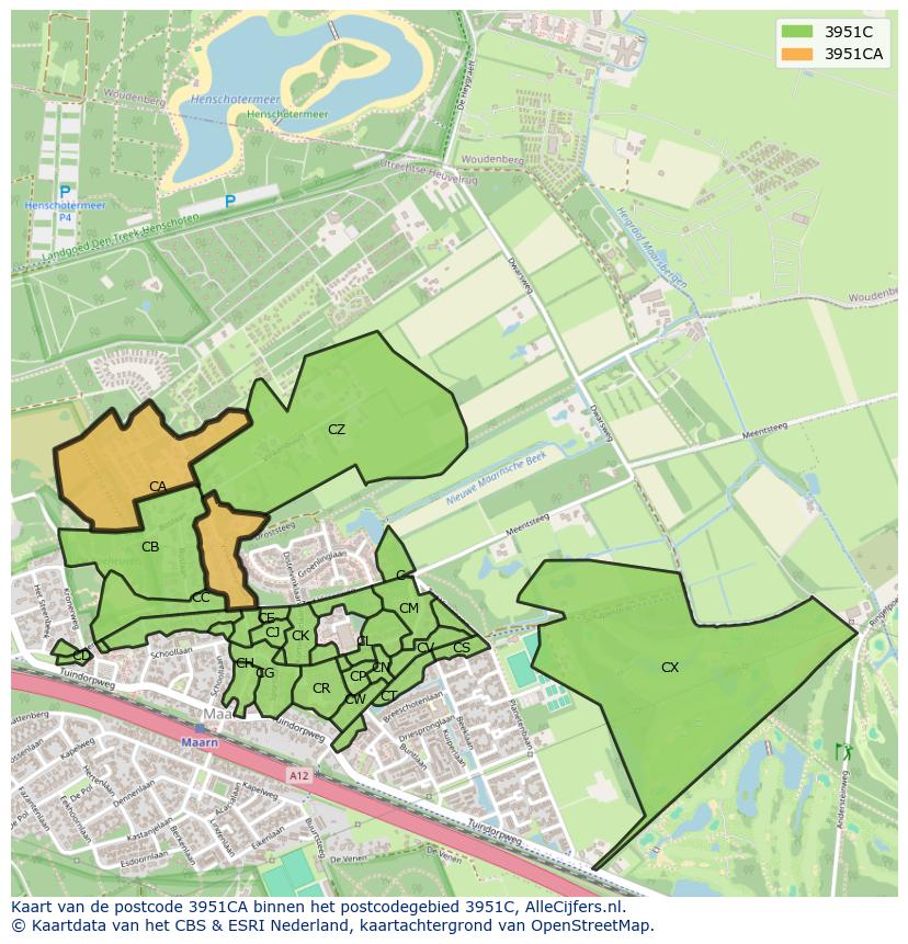 Afbeelding van het postcodegebied 3951 CA op de kaart.
