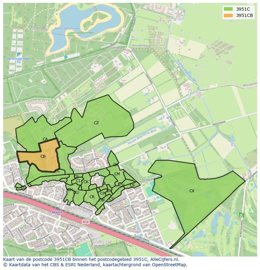 Afbeelding van het postcodegebied 3951 CB op de kaart.