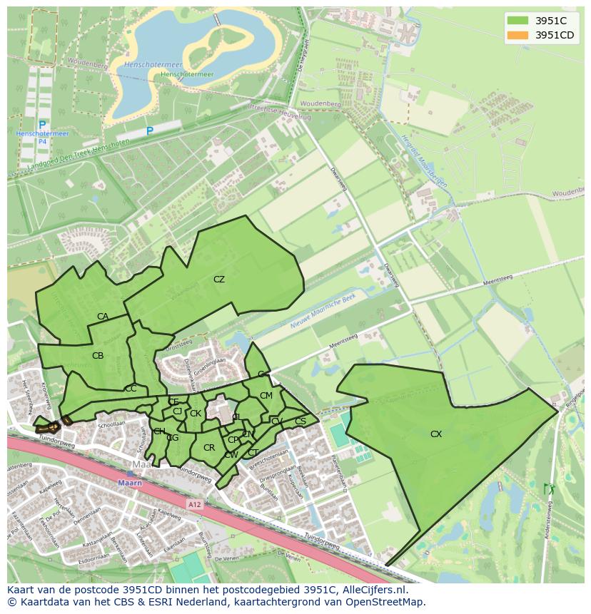 Afbeelding van het postcodegebied 3951 CD op de kaart.