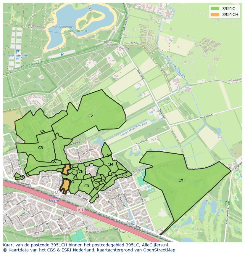 Afbeelding van het postcodegebied 3951 CH op de kaart.