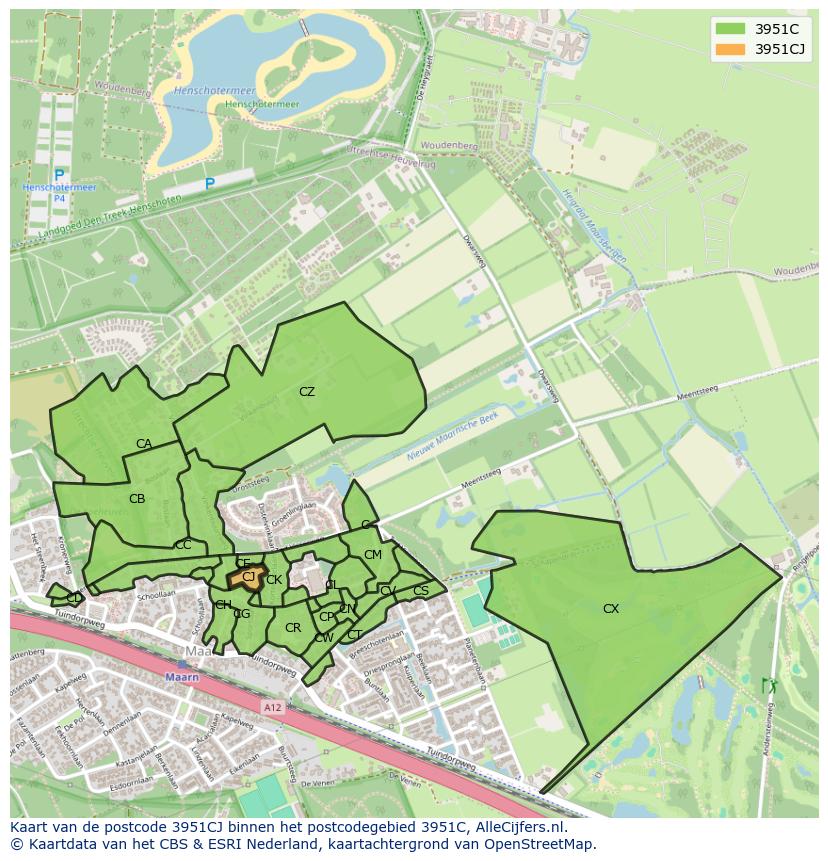 Afbeelding van het postcodegebied 3951 CJ op de kaart.