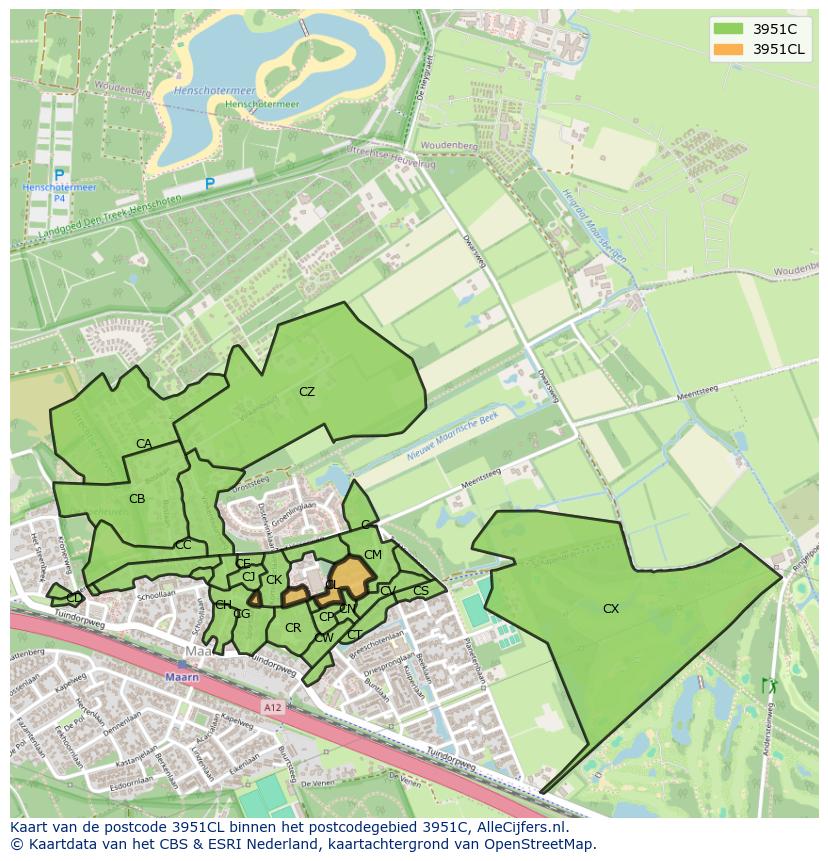 Afbeelding van het postcodegebied 3951 CL op de kaart.