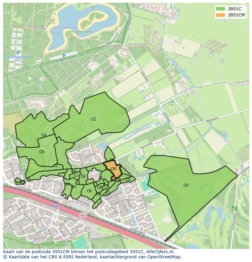 Afbeelding van het postcodegebied 3951 CM op de kaart.
