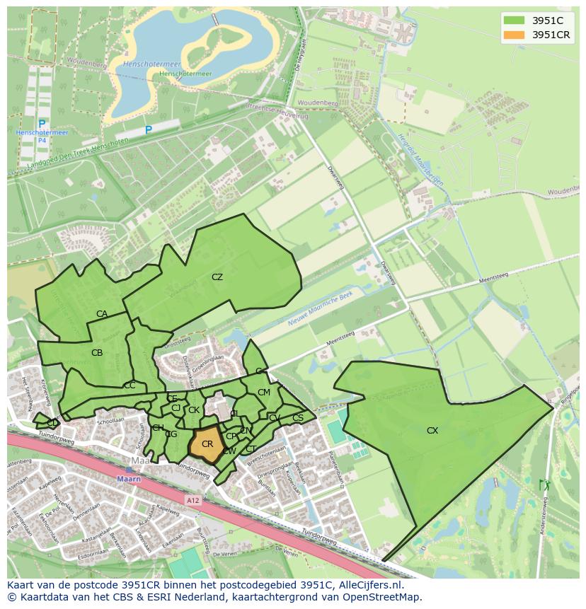 Afbeelding van het postcodegebied 3951 CR op de kaart.