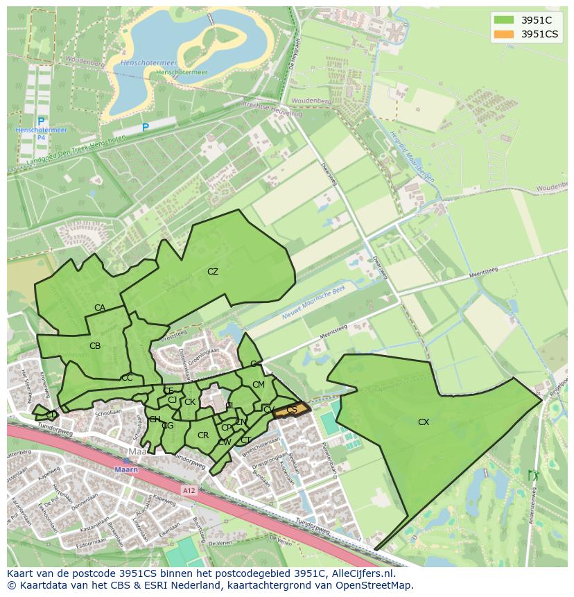 Afbeelding van het postcodegebied 3951 CS op de kaart.