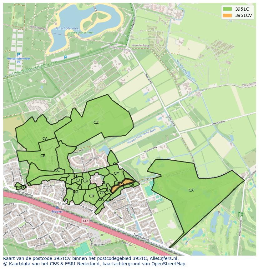 Afbeelding van het postcodegebied 3951 CV op de kaart.