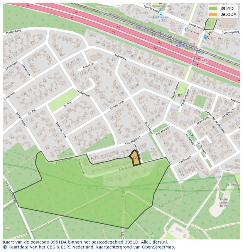 Afbeelding van het postcodegebied 3951 DA op de kaart.