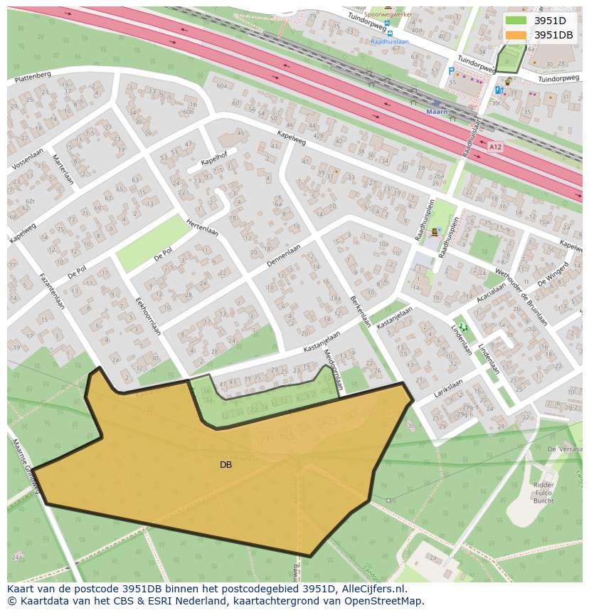 Afbeelding van het postcodegebied 3951 DB op de kaart.