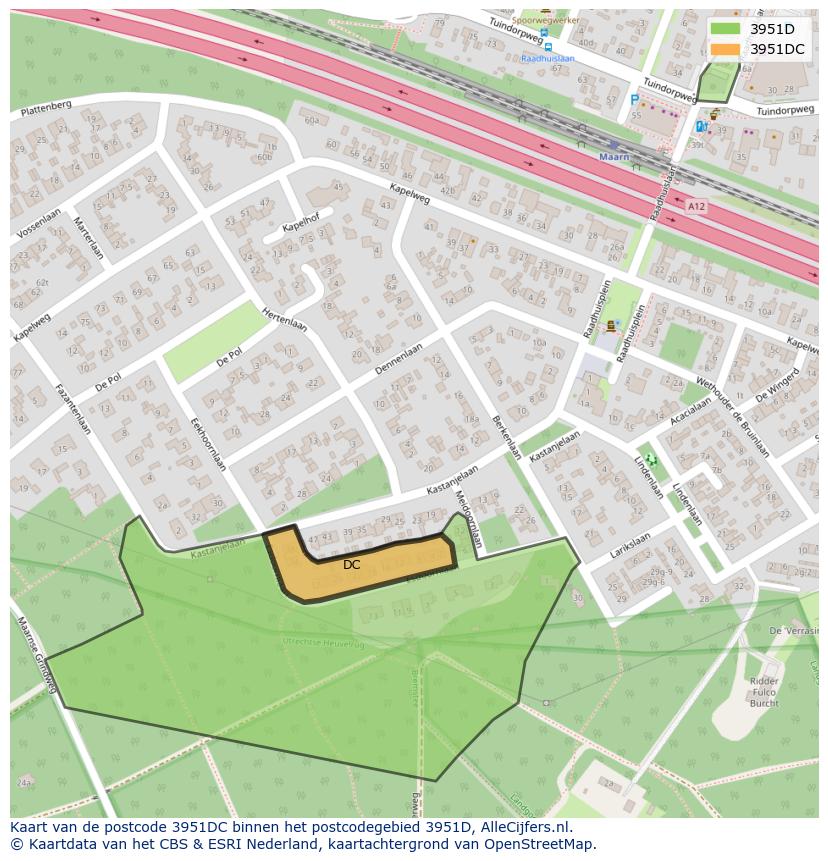 Afbeelding van het postcodegebied 3951 DC op de kaart.