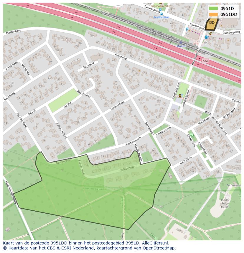 Afbeelding van het postcodegebied 3951 DD op de kaart.