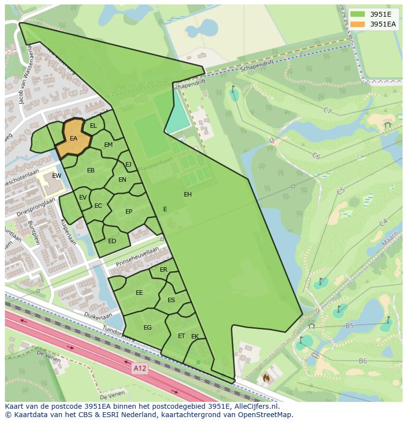 Afbeelding van het postcodegebied 3951 EA op de kaart.