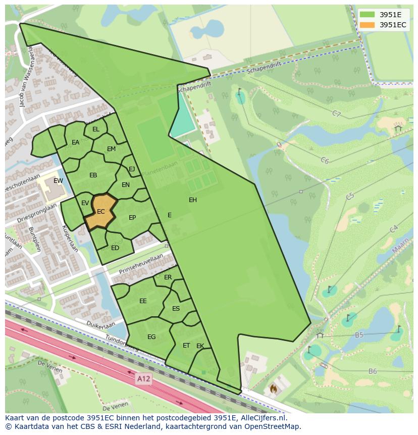 Afbeelding van het postcodegebied 3951 EC op de kaart.